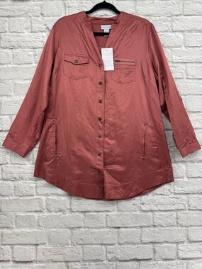 Soft Surroundings Silk Blend Utility Tunic Jacket XLP Dusty Rose Button Front